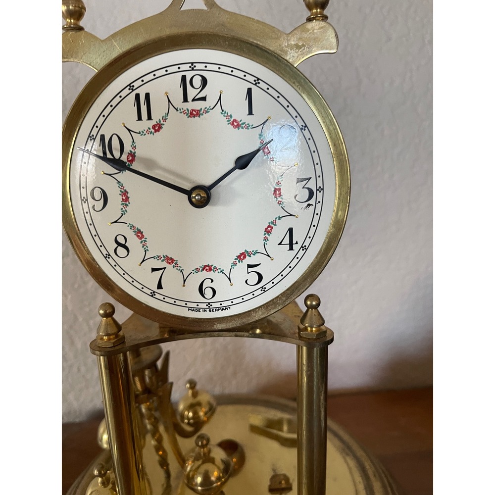 Vintage German Anniversary Clock Glass Dome Brass 400 Day‎ Clock For Repair - Picture 8 of 10